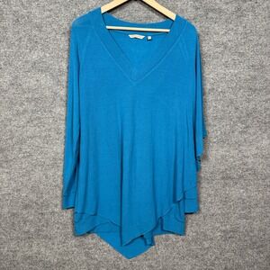 Soft Surroundings XL Tunic‎ Top Teal Madeline Faux Shawl Lagenlook Asymmetrical